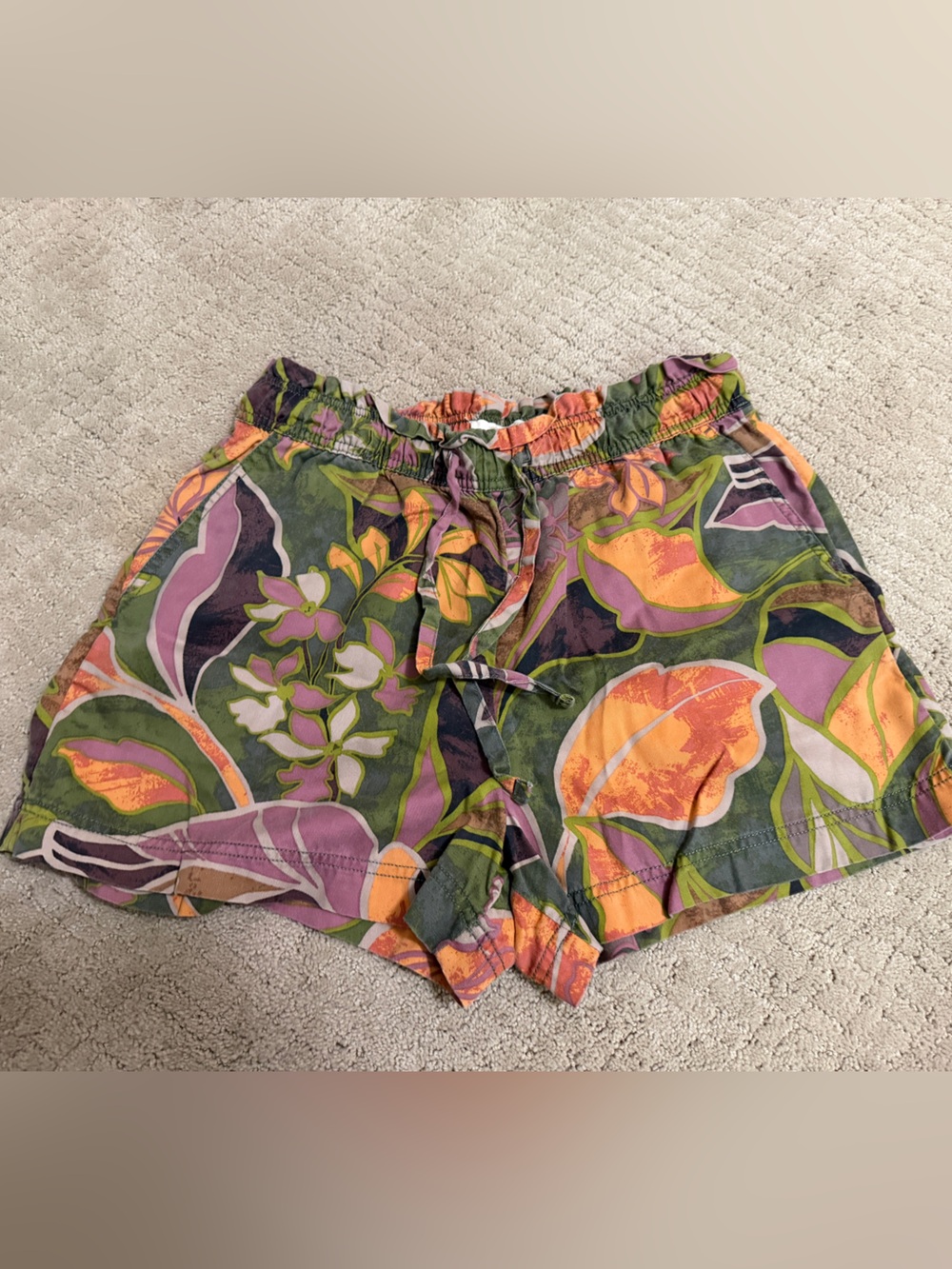 Cynthia Rowley Green, Purple & Orange Floral Drawstring Shorts